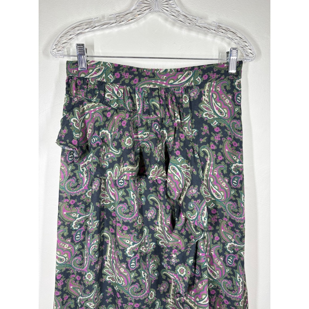 Sundance Womens Small Paisley Ruffle Cotton Midi Skirt Blue Purple Boho Floral - Picture 2 of 10